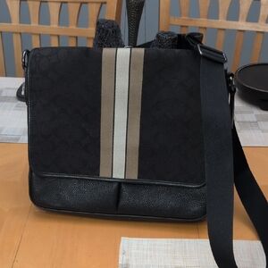 Coach Black and Tan Thompson Small Map Bag